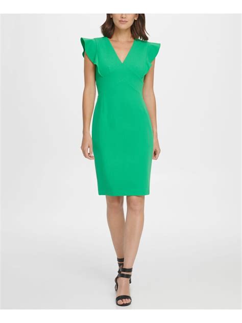 Dkny Womens Green Cap Sleeve V Neck Short Sheath Cocktail Dress Size 6 795731956381 Ebay