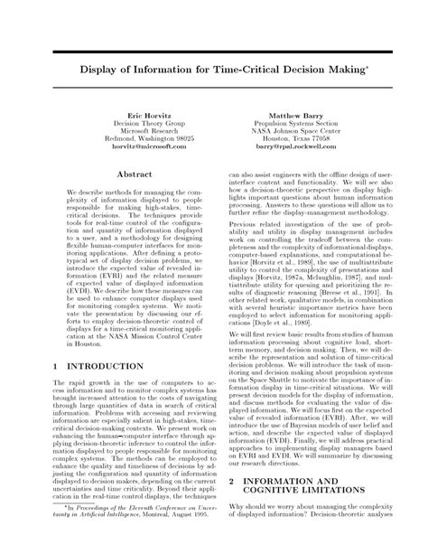 Pdf Display Of Information For Time Critical Decision Making