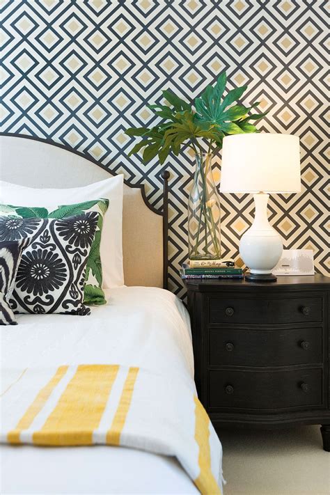 Pattern Play And Plants Geometric Wallpaper In Bedroom