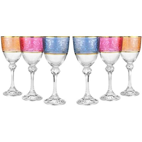 italian collection crystal 15 oz julia multi colored wine goblet glasses 6pc