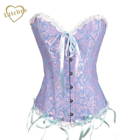 Blue Sweetheart Corsets And Bustier Brocade Overbust Ruffle Steampunk Plus Size Slimming