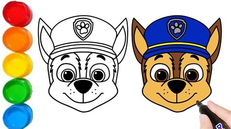 How To Draw A Paw Patrol Chase For Kids 💜💖💛 Paw Patrol Chase Drawing
