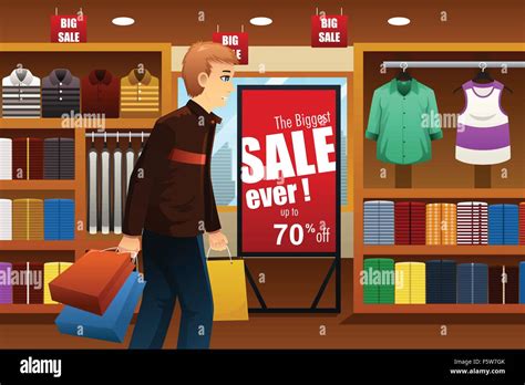 A Vector Illustration Of Man Shopping At A Clothing Store Inside Of A