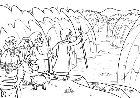 Coloring Page Moses Parts Red Sea