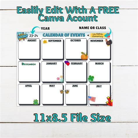 Editable Yearly Pto Pta Printable Calendars Back To School Etsy