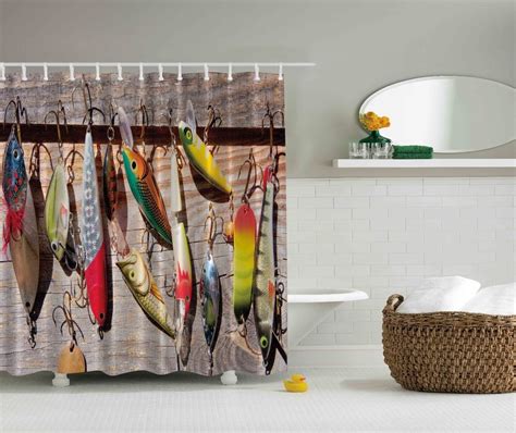 Beige Fish Fishing Lures Fisherman T Fabric Shower Curtain Art