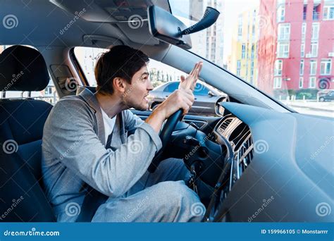 Angry Man At Car In Traffic Jam Stock Image Image Of Gray Crash