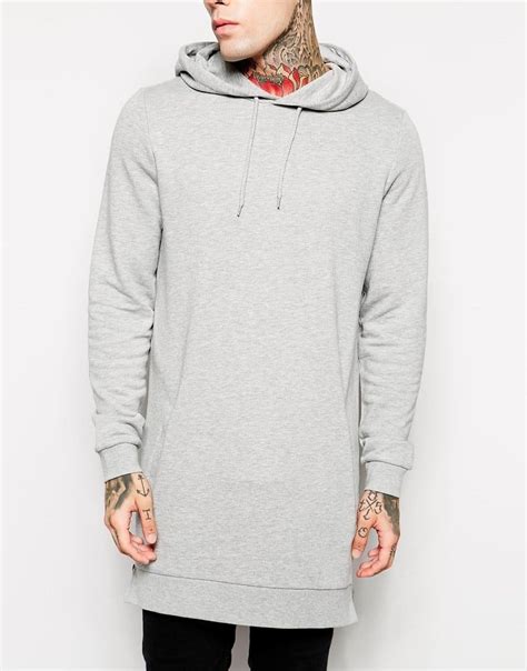 Mens Fleece Hoodies Sweatshirts Side Zip To Hem Design Long Sweat