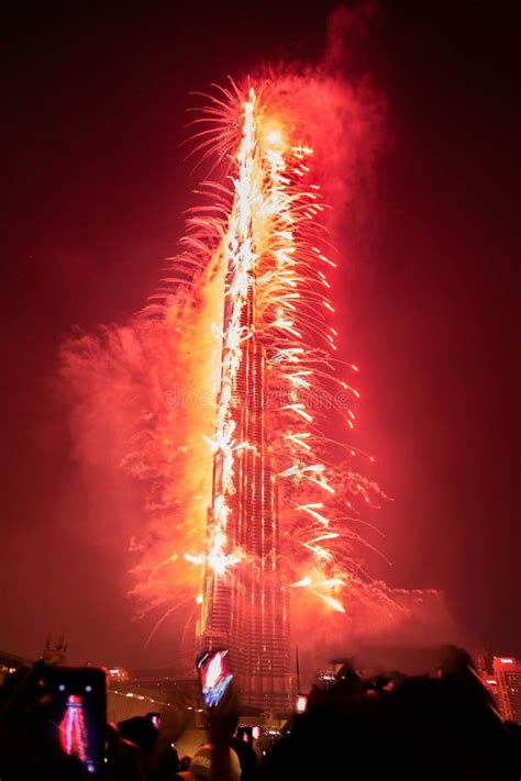 New Year Fireworks At Burj Khalifa Dubai United Arab Emirates