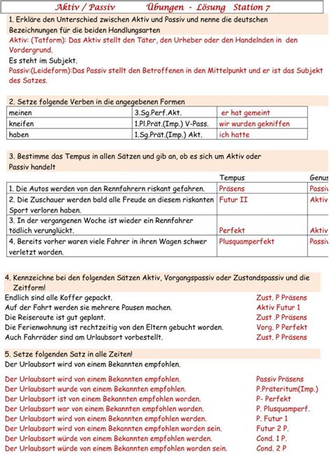 Bungsblatt Zu Aktiv Passiv Deutsch Nachhilfe Bungsblatt