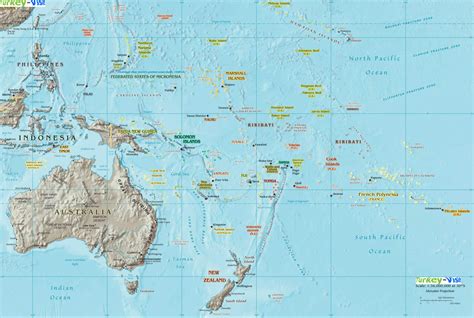 Physical Map Of Oceania