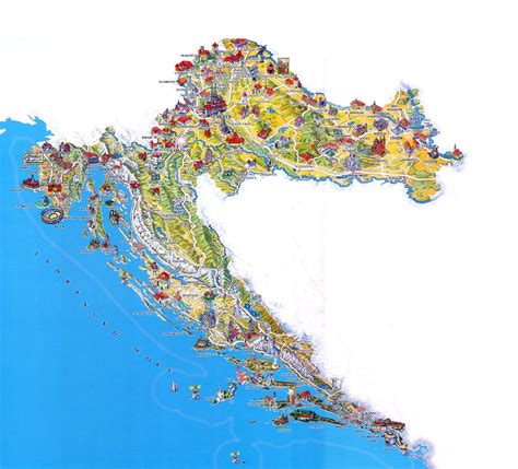 Large Tourist Illustrated Map Of Croatia Croatia Europe Mapsland