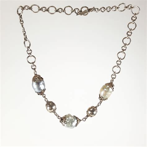 Baroque Pearl Necklace 16 To 19mm Oxidized Sterling Silver 50cm
