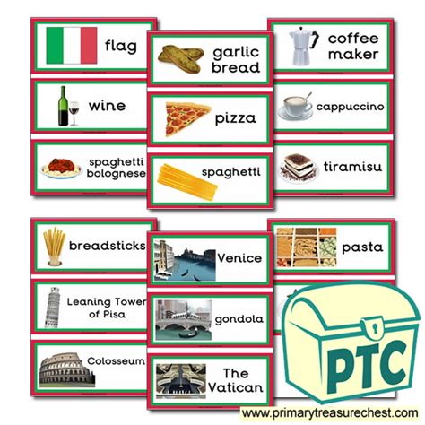 Italy Themed Flashcards Primary Treasure Chest