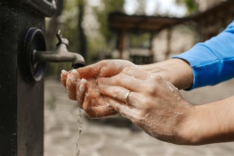 Closeup Of Soapy Female Hands Correct Washing Hands Method During