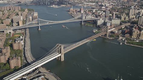 4k Stock Footage Aerial Video Approach Brooklyn Bridge And Manhattan