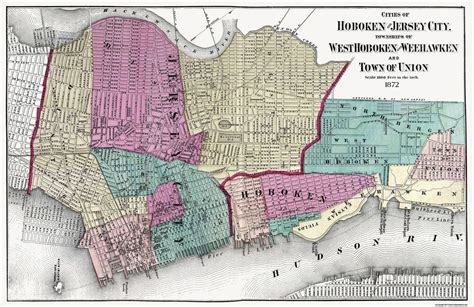 Old City Map Hoboken Jersey City New Jersey 1872 355 X 23