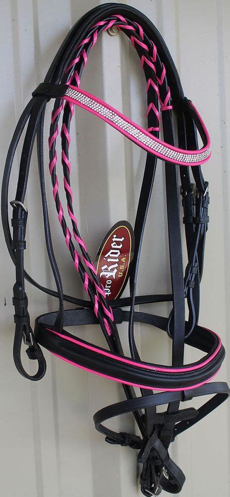 Horse English Leather Padded Show Bridle Crystal Bling Browband Pink