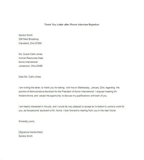 Thank You Note After Phone Interview 8 Free Word Excel Pdf Format