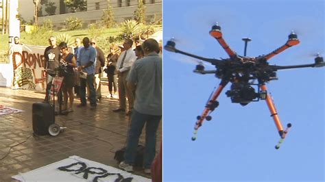 Activists Gather Downtown To Protest Proposed California Drone Bill