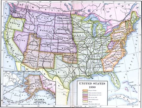The United States 1890 Map Thirteen Colonies Indian Territory