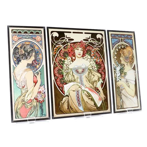 Alphonse Mucha Set Of Three Stained Glass Panels