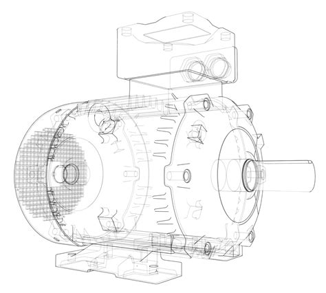 Electric Motor Outline Vector Equipment Blueprint Draw Vector
