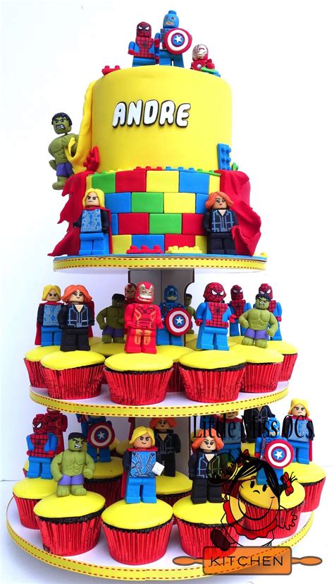 Caroline says sometimes customersare so happy they end up in tears when they come to pick up their orders. lego avengers cupcake tower | Lego birthday cake, Avengers ...
