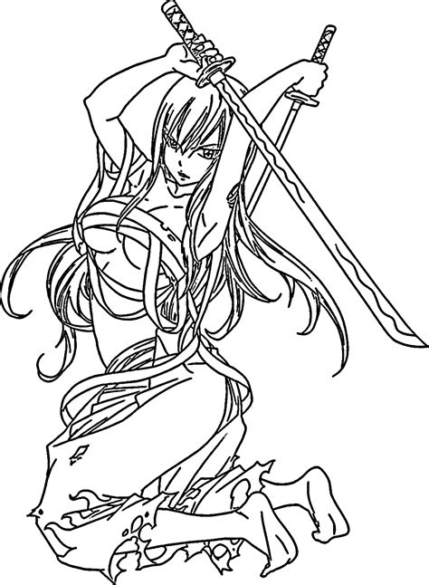 Erza Scarlet Coloring Page For Adults Free Printable Coloring Pages