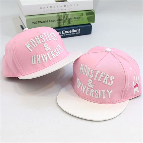 Pink Fashion Monsters Embroidery Baseball Cap White Brim Cotton Poly Female Snapback Hats
