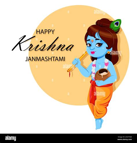 Happy Krishna Janmashtami Lord Krishna With Flute And Pot Happy