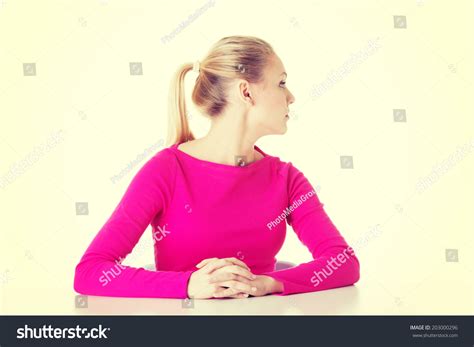 Young Beautiful Womans Sitting Profile Isolated Stock Photo 203000296