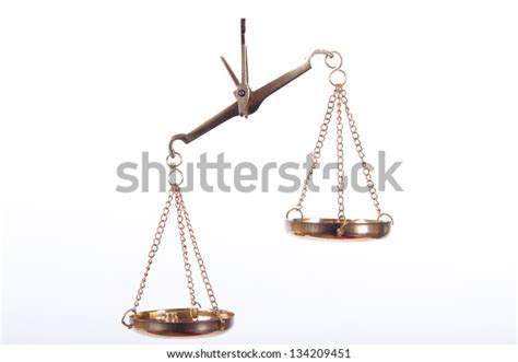 Unbalanced Golden Scales Justice Isolated On Stock Photo 134209451