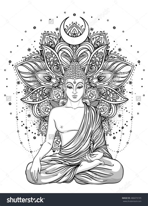 Sitting Buddha Statue Over Ornate Mandala Inspired Pattern Esoteric