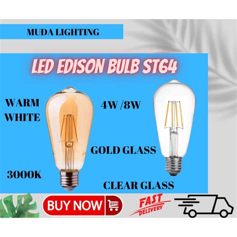 Led Bulb 4w E27 St64 Led Edison Filament Bulb Warmwhite3000k Shopee