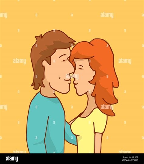 Cartoon Illustration Of Couple Hugging And Kissing Stock Photo Alamy