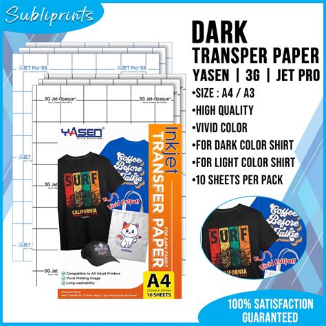 3g Dark Transfer Paper A3a4 Yasen Pack Of 10 For Dark Colored