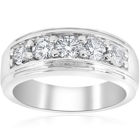 Pompeii3 1 Ct Mens Diamond Ring Five Stone Wedding Polished Band