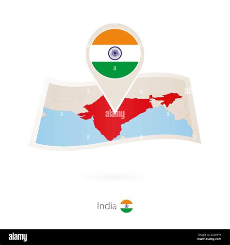 Folded Paper Map Of India With Flag Pin Of India Vector Illustration