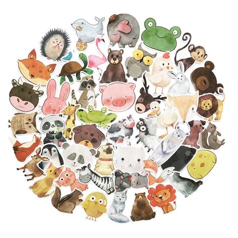 50 Watercolour animal stickers ,Luggage laptop Stickers wholesale stickers