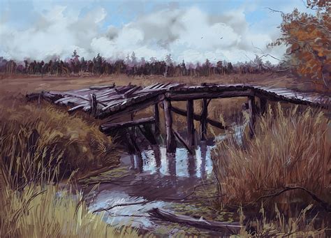木製の橋の絵画、 秋、 橋、 チェルノブイリ、 川、 プリピャチ、 エリア、 ストーカー2、 Hdデスクトップの壁紙