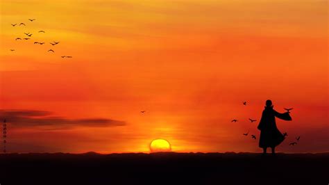 Anime Uchiha Itachi Sunset Silhouette Birds Wallpapers