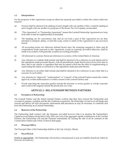 Limited Partnership Agreement Template Bc | PDF Template