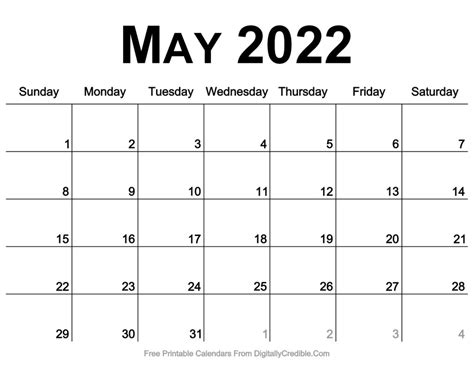 May 2022 Calendar Printable Desk And Wall