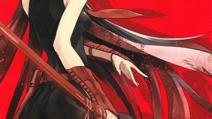 Red Eyes Long Hair Women With Swords Dark Hair Akame Ga Kill