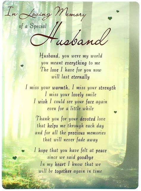 Loving Memory Open Graveside Memorial Card Special Husband 65 X 4