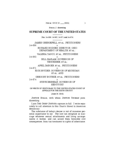 Scalia Dissent Pdf Obergefell V Hodges Fourteenth Amendment To