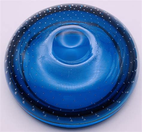 Whitefriars Art Glass Controlled Bubble Bowl 9099 Blue London Vtg 50s