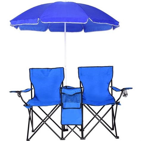 Portable Double Folding Chair With Removable Umbrella Canopy Us Stock