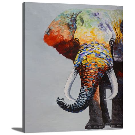 Colorful Elephant Oil Painting Modern Animal Poster Print Etsy